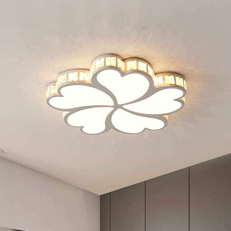 Modern Metal Clover Flush Mount Light with Clear K9 Crystal LED – Black/White