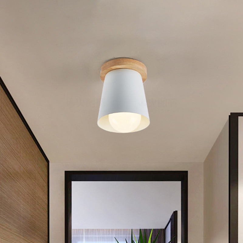 Contemporary Conical Ceiling Light, Gray/White/Green - Metal Flush Mount for Bedroom