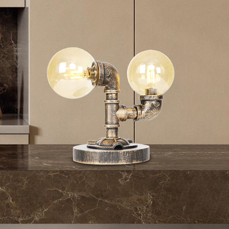 Vintage Style 2-Light Glass Shade Desk Lamp In Silver/Bronze For Coffee Shop Task Lighting