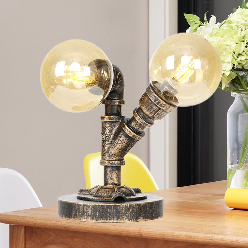 Vintage Style 2-Light Glass Shade Desk Lamp In Silver/Bronze For Coffee Shop Task Lighting