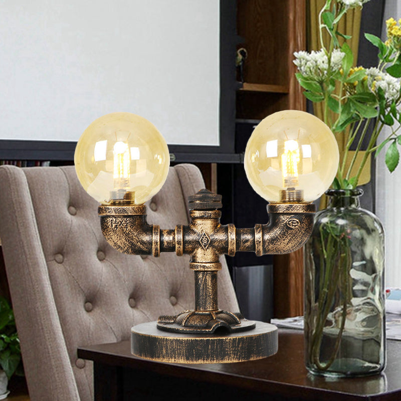 Vintage Style 2-Light Glass Shade Desk Lamp In Silver/Bronze For Coffee Shop Task Lighting