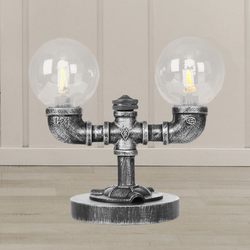 Vintage Style 2-Light Glass Shade Desk Lamp In Silver/Bronze For Coffee Shop Task Lighting