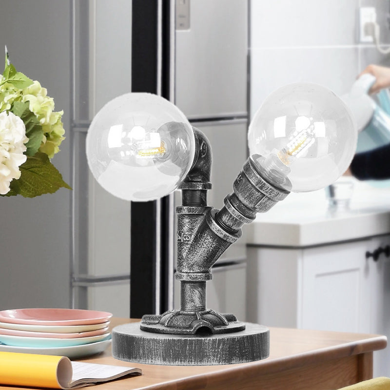 Vintage Style 2-Light Glass Shade Desk Lamp In Silver/Bronze For Coffee Shop Task Lighting