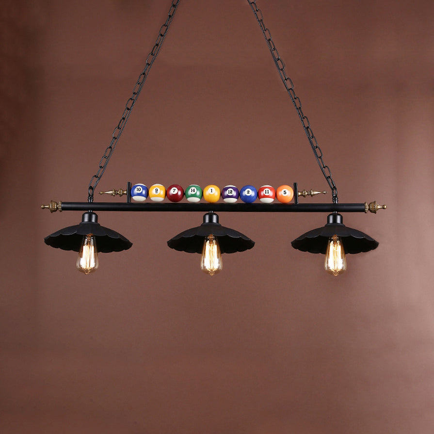 Vintage Style Black Metal Island Chandelier With Ruffled Edge - Ideal For Billiard Room 3 /