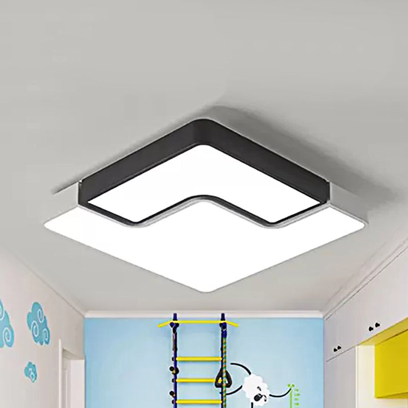 Plafonnier LED carré moderne pour chambre d'enfant : design simple noir et blanc