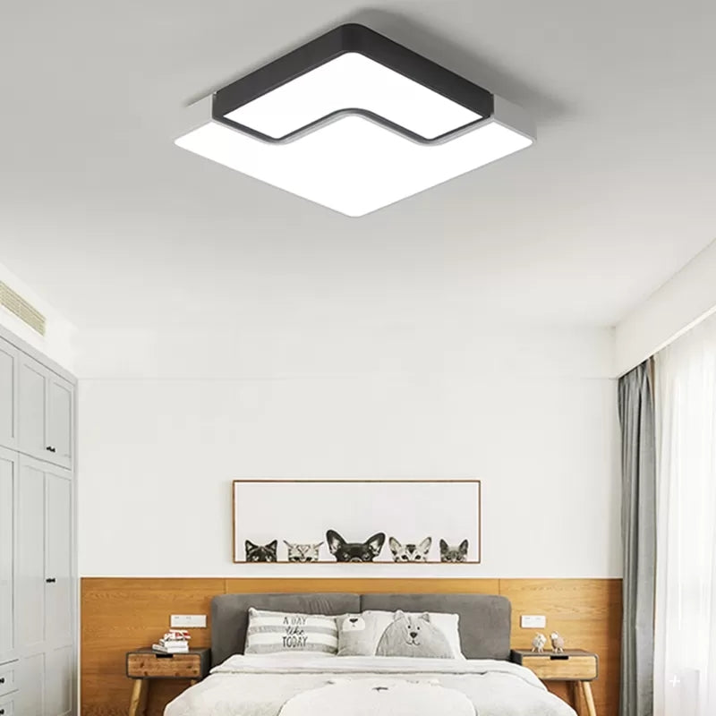 Plafonnier LED carré moderne pour chambre d'enfant : design simple noir et blanc