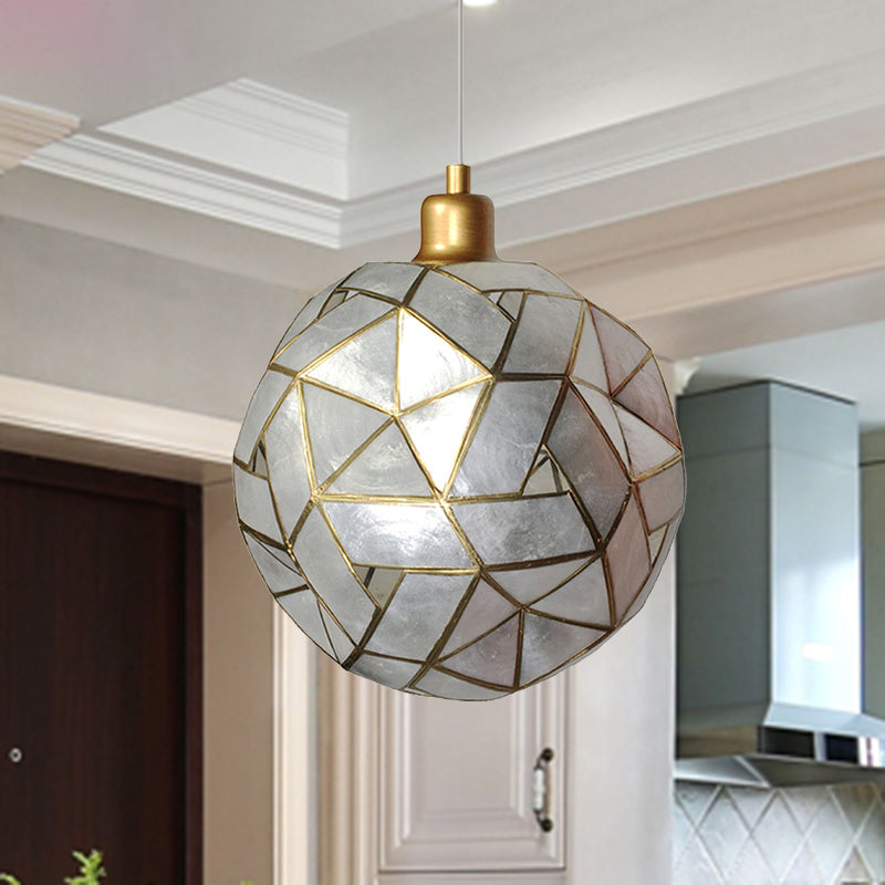 Gold Pendant Lamp with Ball Shell Shade - 1 Light Dining Room Ceiling Light
