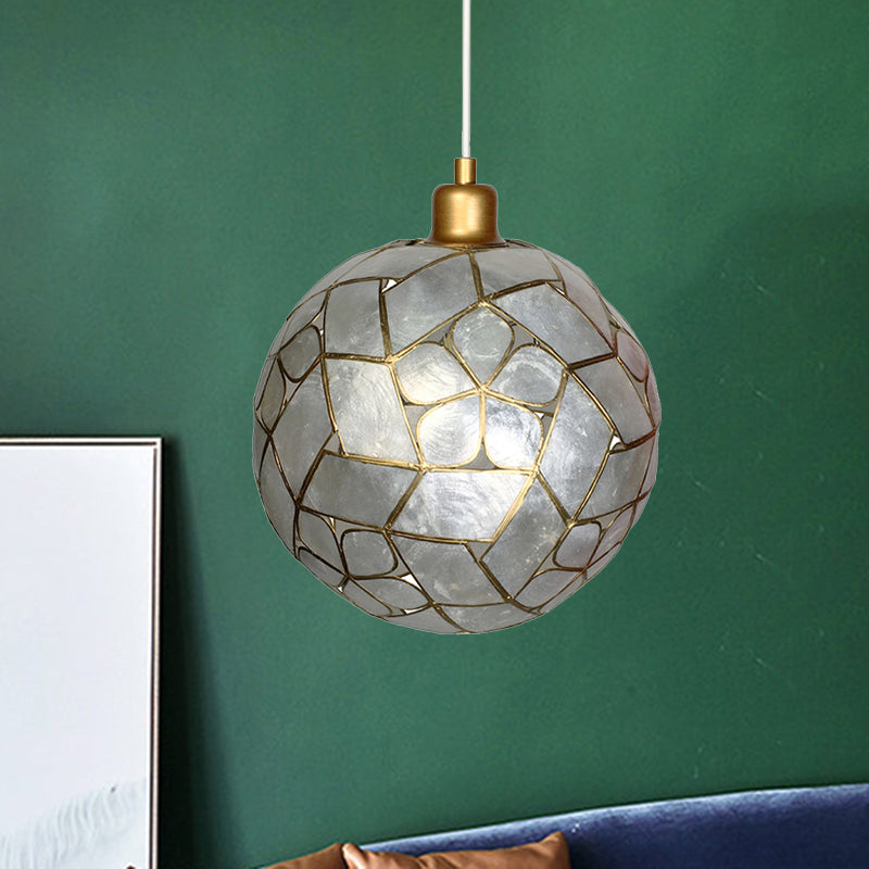 Gold Pendant Lamp with Ball Shell Shade - 1 Light Dining Room Ceiling Light