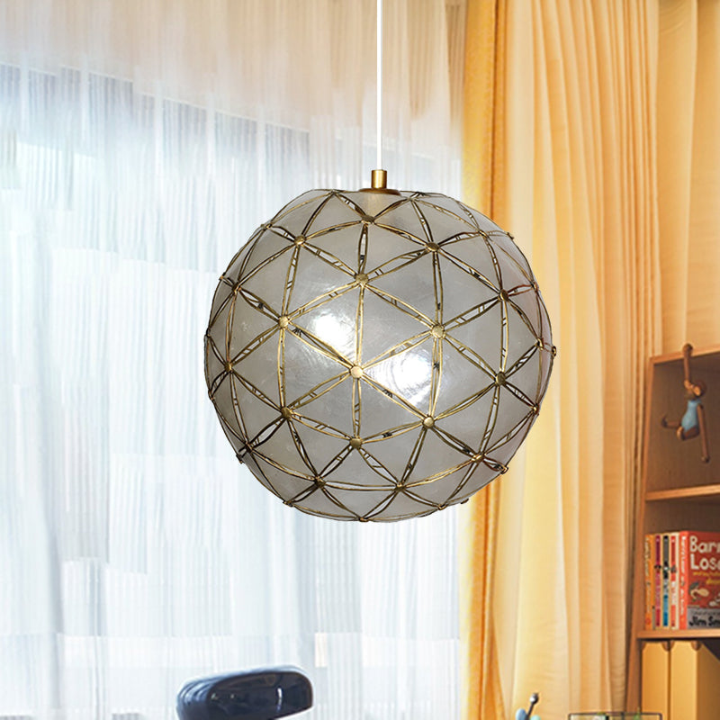 Gold Pendant Lamp with Ball Shell Shade - 1 Light Dining Room Ceiling Light