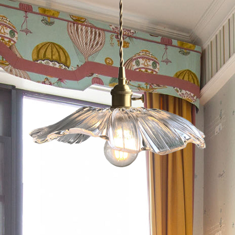 Lotus Leaf Pendant Light - Modern Style, Transparent Glass, 1-Light Hanging Lamp for Balcony