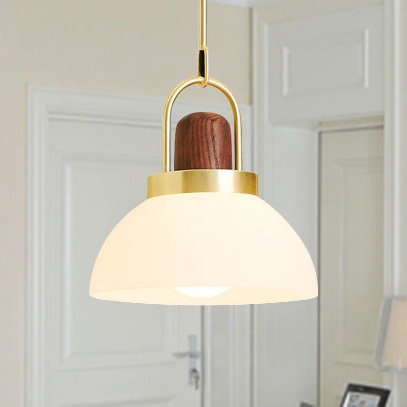 Hotel Kitchen Pendant Light - Simple Style Domed Hanging Lamp with Frosted Glass, 1 Light, White
