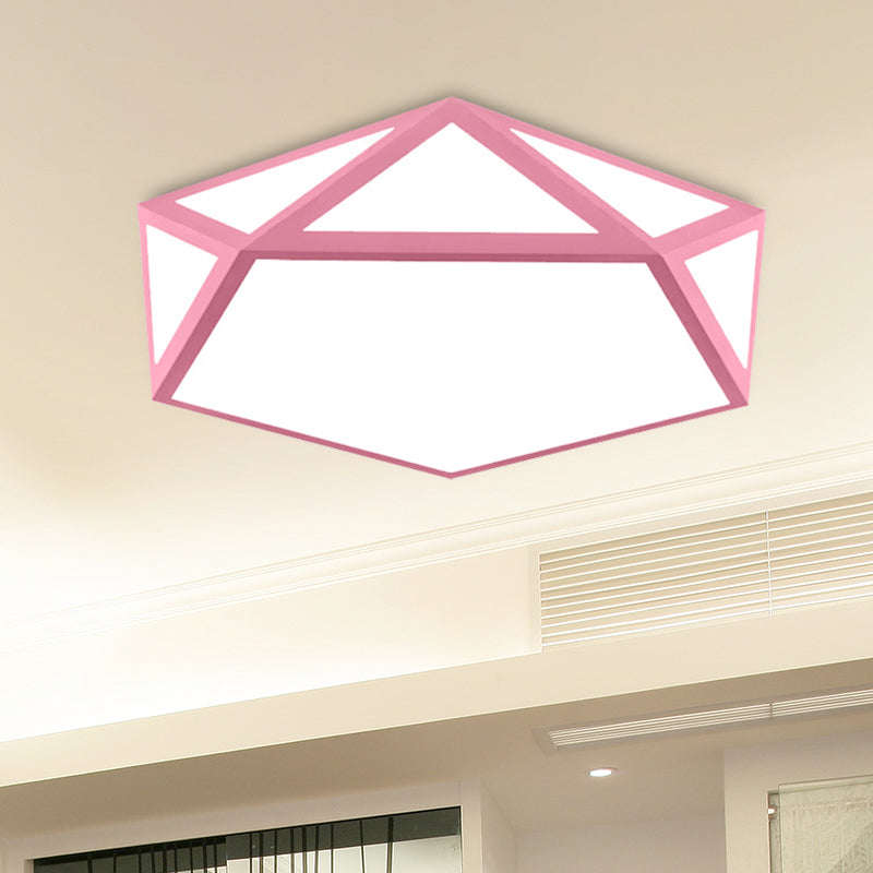 Kid Bedroom Macaron Acrylic Pentagon Ceiling Light With Metal Guard - Space-Saving Loft Mount