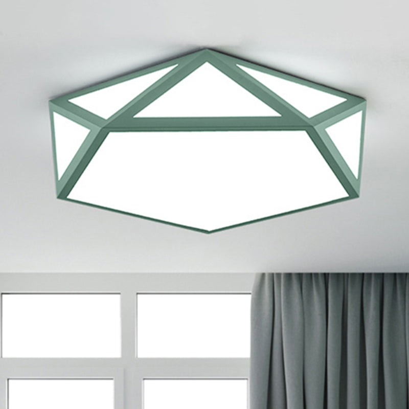 Kid Bedroom Macaron Acrylic Pentagon Ceiling Light with Metal Guard - Space-saving Loft Ceiling Mount