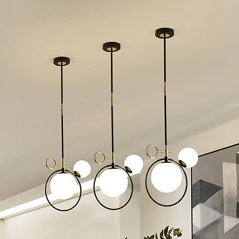 Contemporary Black Led Glass Pendant Light Fixture - 2 Lights For Living Room / A