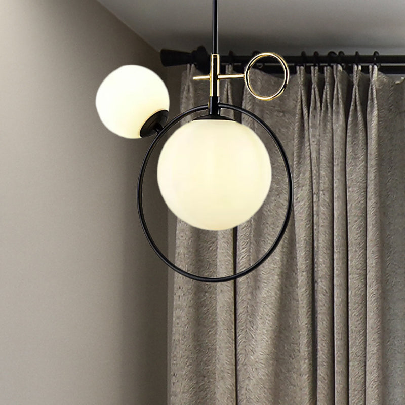 Contemporary Black Led Glass Pendant Light Fixture - 2 Lights For Living Room