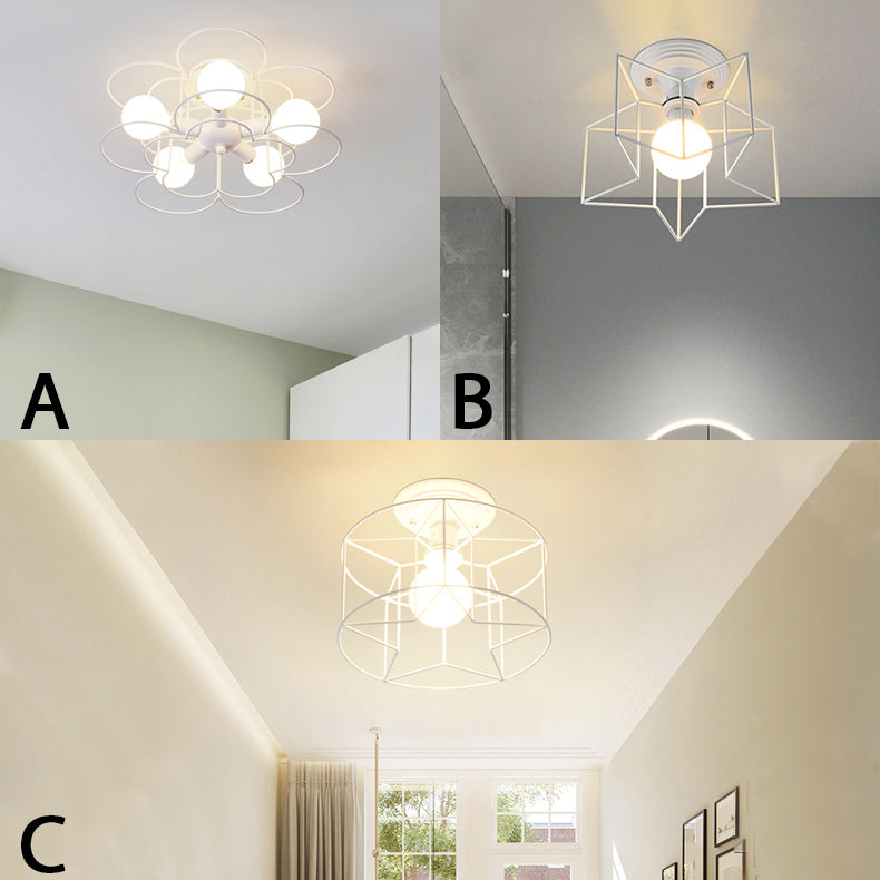 Plafonnier contemporain avec cadre en fil de fer blanc - Idéal pour les salons