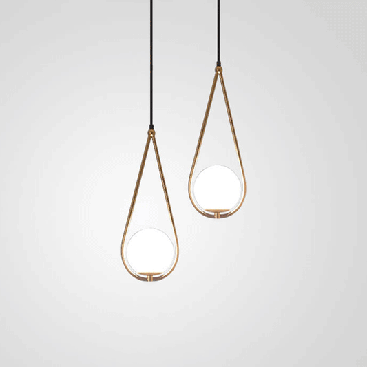 Viviana - Metal Metal Teardrop Hanging Ceiling Light Minimalism 1 Bulb Brass Finish Drop Pendant with Ball Cream Glass Shade