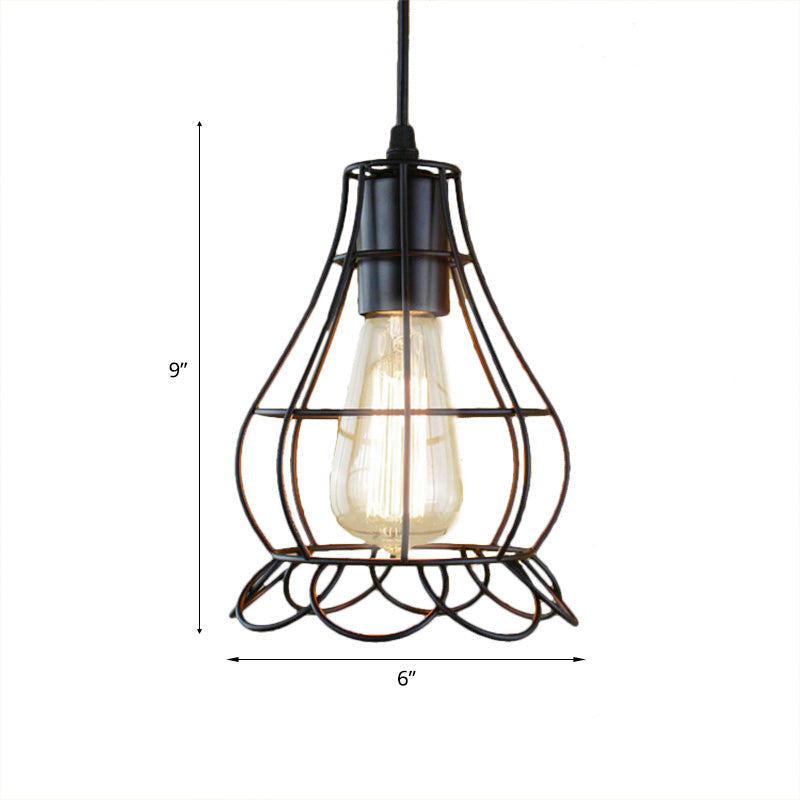 Industrial Metal Pendant Lighting with Height Adjustable Flower Cage Shade - Perfect for Bedroom Ceilings