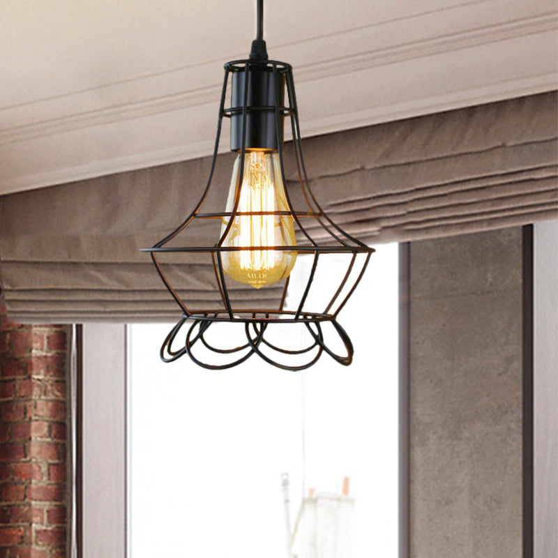 Industrial Metal Pendant Lighting with Height Adjustable Flower Cage Shade - Perfect for Bedroom Ceilings