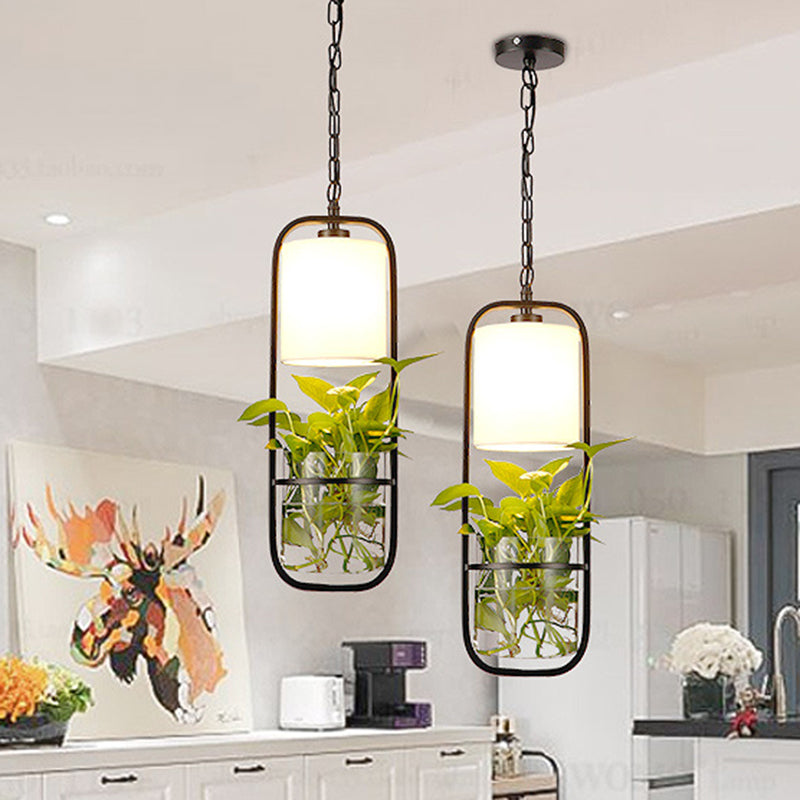 Lampe suspendue industrielle en métal noir pour cuisine - Plafonnier LED rectangulaire suspendu