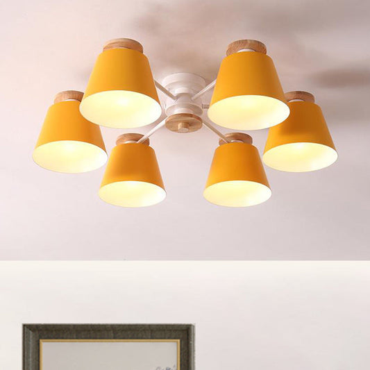 Nordic Metal Flushmount Ceiling Lamp - 6 Heads with Yellow/Blue Shades