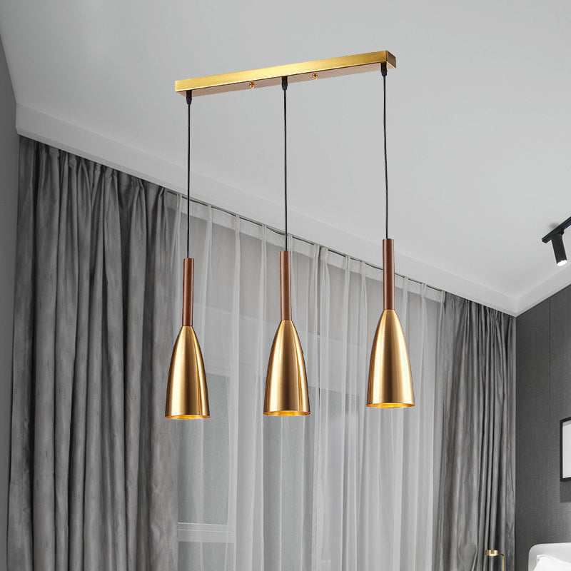 Modern Gold Bullet Pendant Light with 3 Bulbs & Linear Canopy