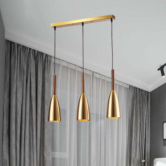 Modern Gold Bullet Pendant Light with 3 Bulbs & Linear Canopy
