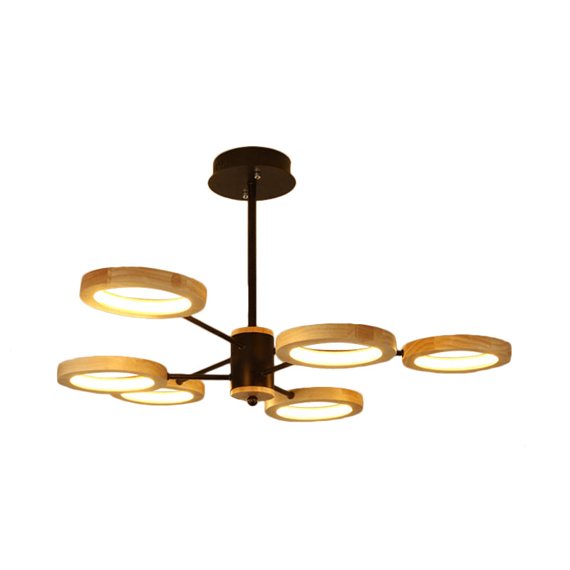 Modern Wood Sputnik Chandelier Pendant Light - 3/5/6 Lights Black Led Hanging Ceiling Lamp In