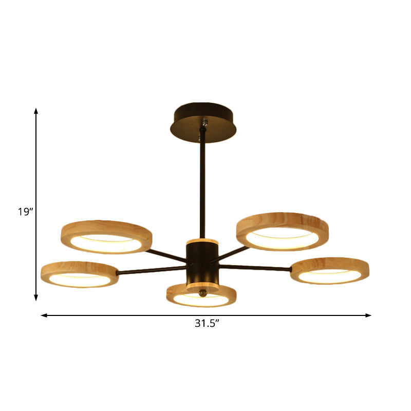 Modern Wood Sputnik Chandelier Pendant Light - 3/5/6 Lights Black Led Hanging Ceiling Lamp In