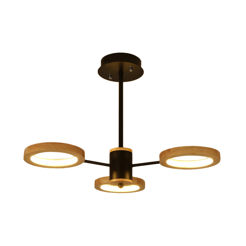 Modern Wood Sputnik Chandelier Pendant Light - 3/5/6 Lights Black Led Hanging Ceiling Lamp In