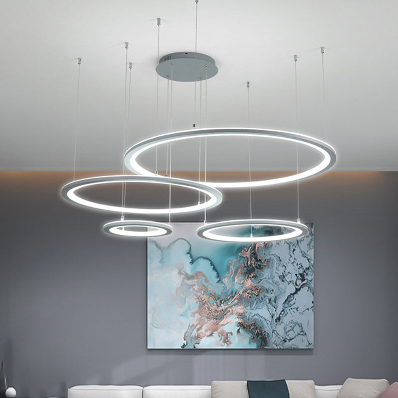 Modern White/Grey Circular Chandelier - 3/4 Lights Acrylic LED Pendant Lamp in White/Warm Light