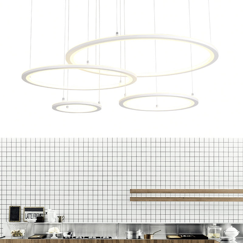 Modern White/Grey Circular Chandelier - 3/4 Lights Acrylic LED Pendant Lamp in White/Warm Light