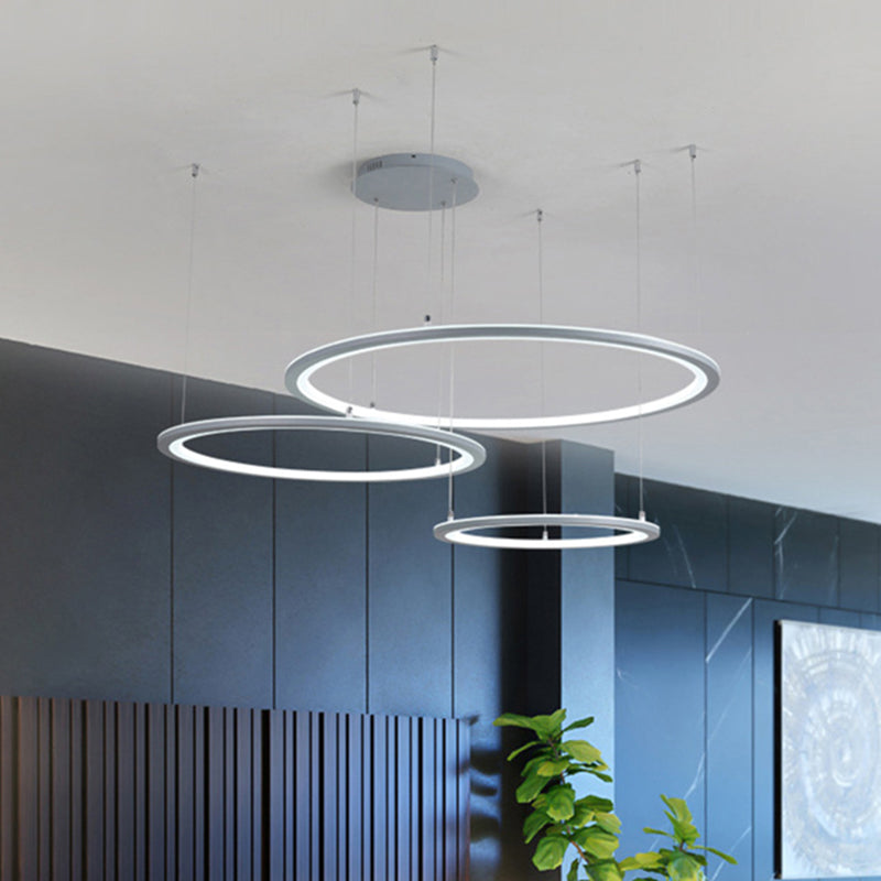 Modern White/Grey Circular Chandelier - 3/4 Lights Acrylic LED Pendant Lamp in White/Warm Light