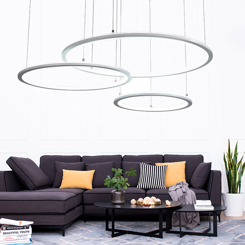 Modern White/Grey Circular Chandelier - 3/4 Lights Acrylic LED Pendant Lamp in White/Warm Light