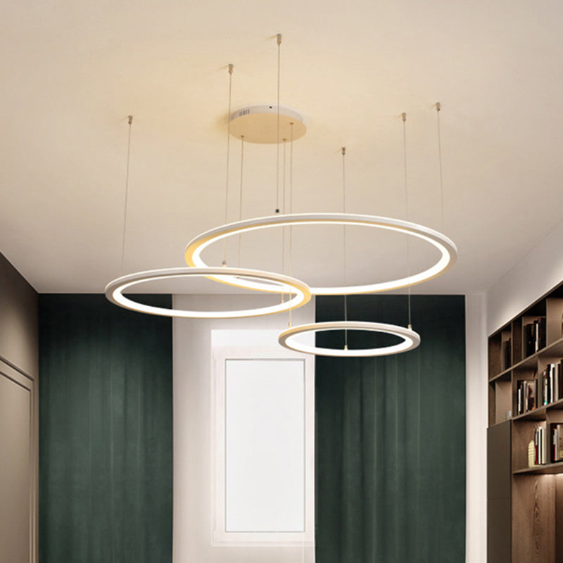 Modern White/Grey Circular Chandelier - 3/4 Lights Acrylic LED Pendant Lamp in White/Warm Light