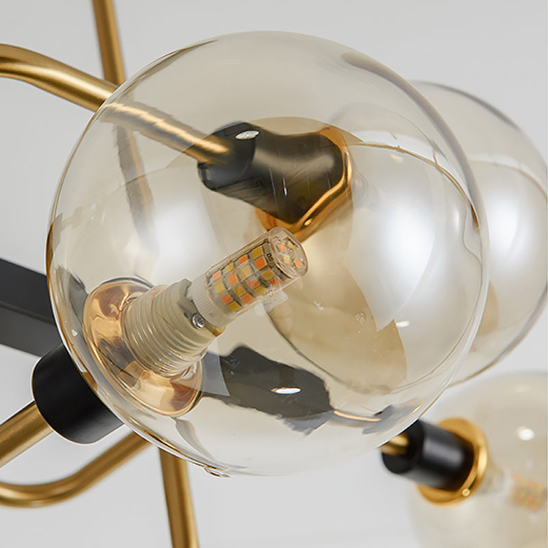 Contemporary Starburst Chandelier: 10-Light Amber/Smoke Gray/Cream Glass Hanging Lamp