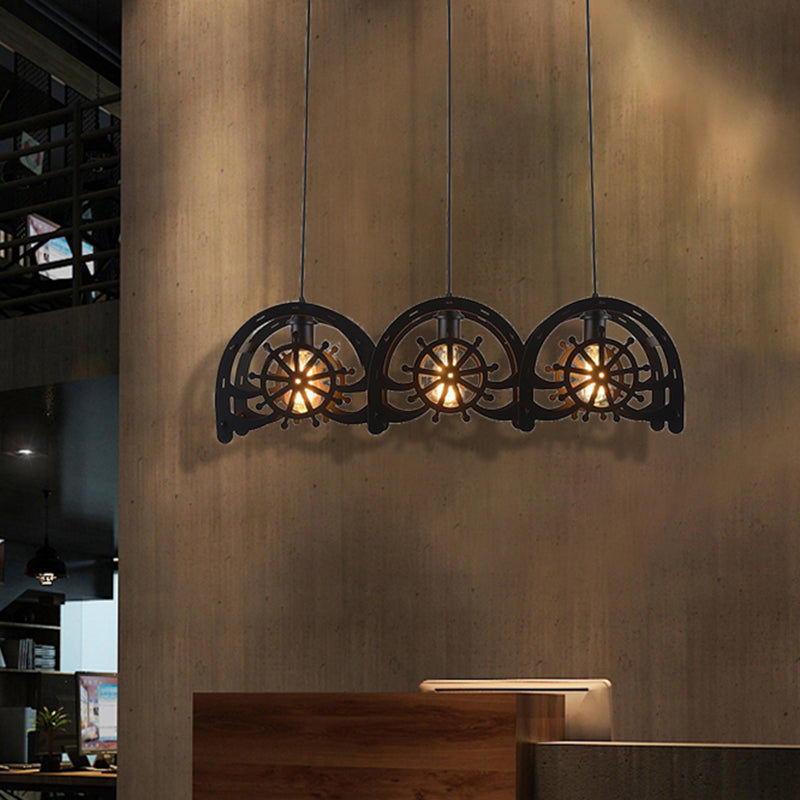 Madison - Lampe suspendue en métal noir avec abat-jour en forme de roue, lustre vintage à 2 ou 3 lumières pour salon