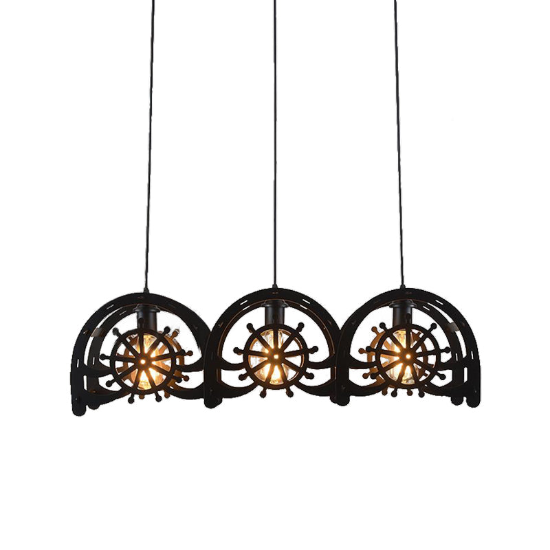 Madison - Black Metal Pendant Lamp Wheel Shade 2/3-Light Vintage Chandelier Light Fixture For Living