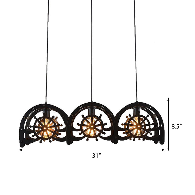 Madison - Black Metal Pendant Lamp Wheel Shade 2/3-Light Vintage Chandelier Light Fixture For Living