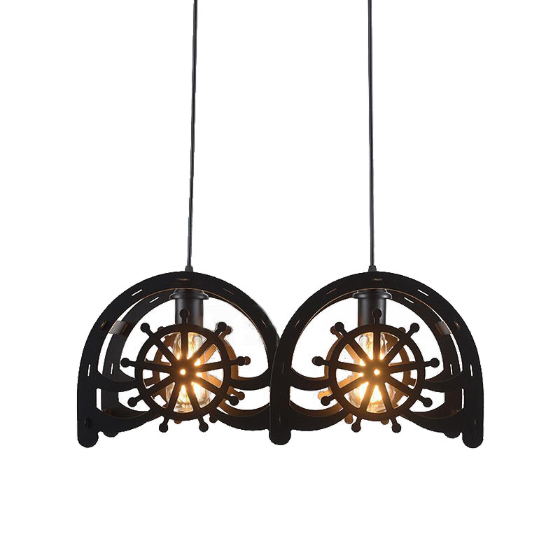 Madison - Black Metal Pendant Lamp Wheel Shade 2/3-Light Vintage Chandelier Light Fixture For Living