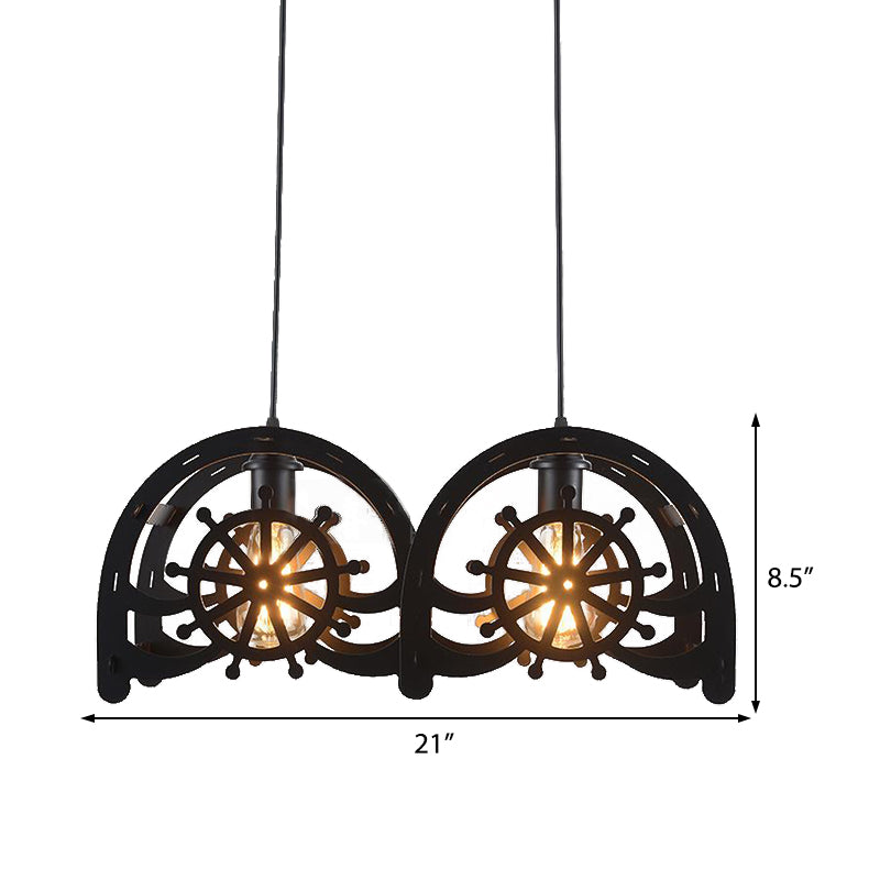 Madison - Lampe suspendue en métal noir avec abat-jour en forme de roue, lustre vintage à 2 ou 3 lumières pour salon
