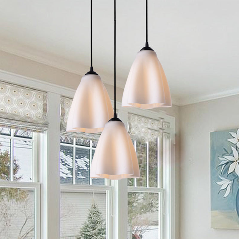 Modern Beige Glass Flower Pendant Light Kit with Black Ceiling Fixture for Dining Room