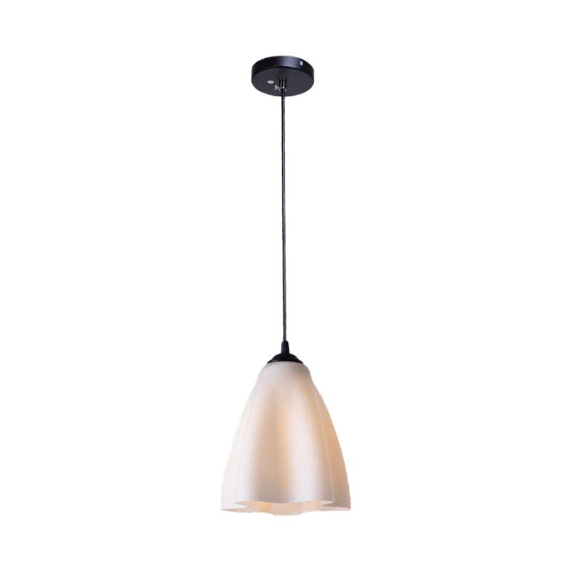 Beige Glass Flower Hanging Light: Modern 1-Bulb Ceiling Lamp In Black For Dining Room