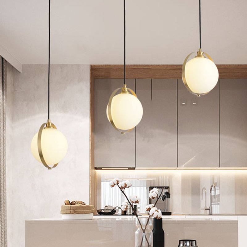 Modern Opal Glass Cluster Pendant Light with 3 Gold Heads & Canopy