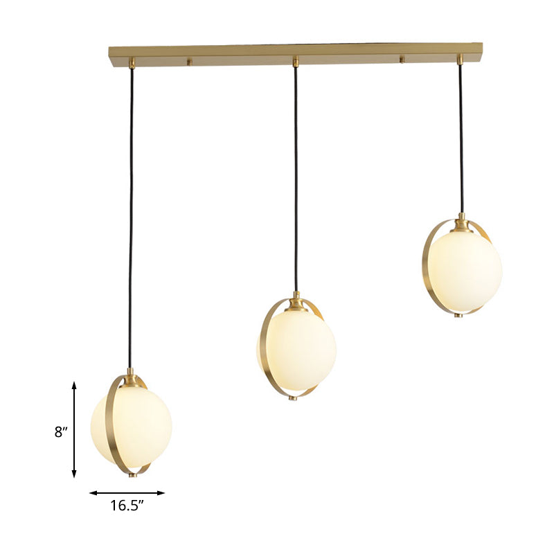 Modern Opal Glass Cluster Pendant Light with 3 Gold Heads & Canopy