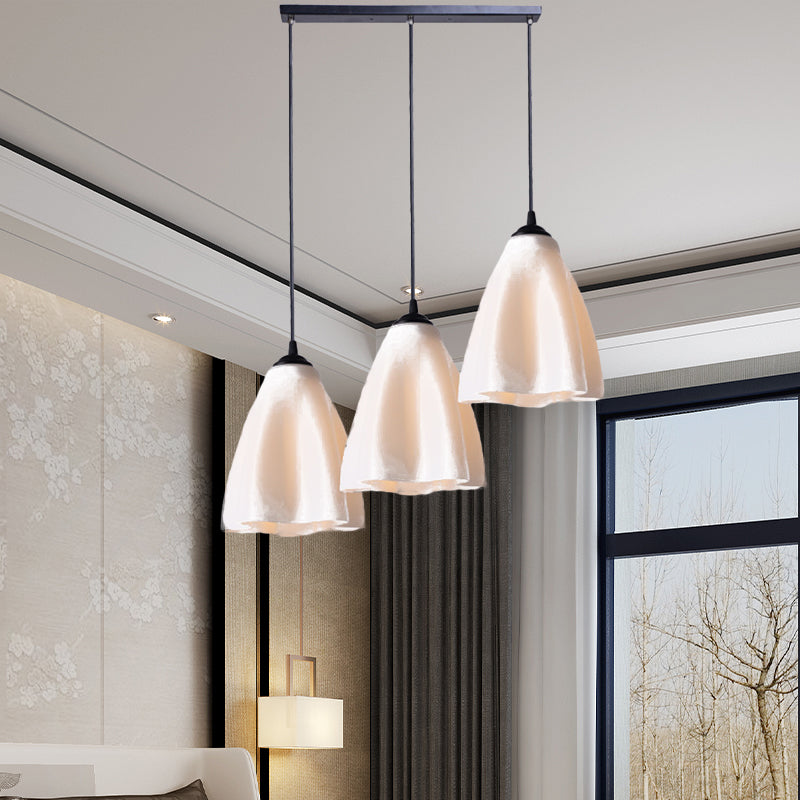 Rose Gold Glass Modernistic Flower Pendant Light - 3 Heads, Living Room Hanging Lamp - Linear/Round Canopy