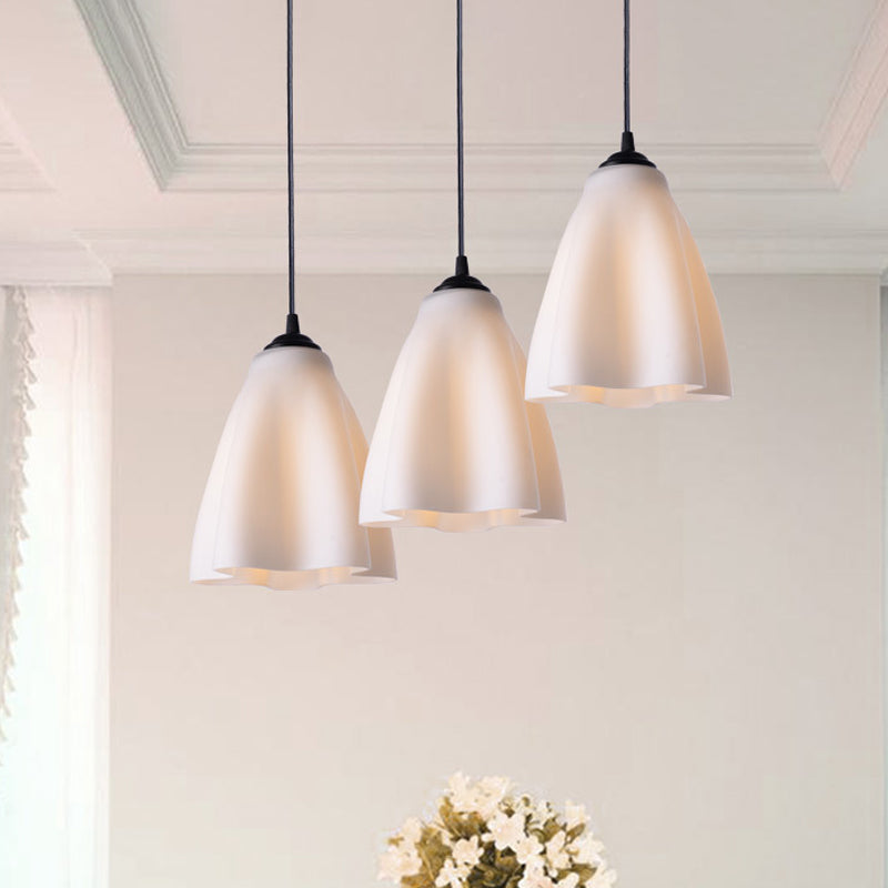 Rose Gold Glass Modernistic Flower Pendant Light - 3 Heads, Living Room Hanging Lamp - Linear/Round Canopy