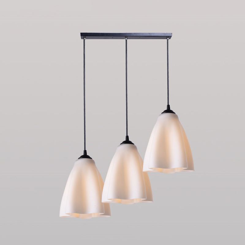 Rose Gold Glass Modernistic Flower Pendant Light - 3 Heads, Living Room Hanging Lamp - Linear/Round Canopy