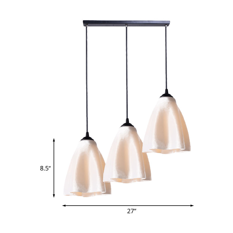 Rose Gold Glass Modernistic Flower Pendant Light - 3 Heads, Living Room Hanging Lamp - Linear/Round Canopy