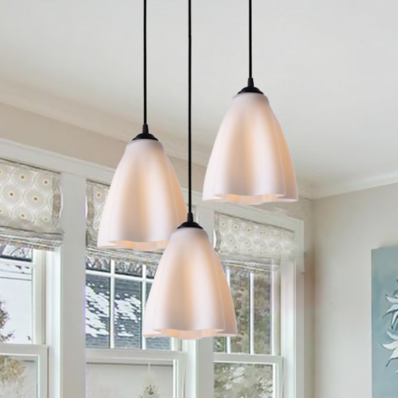 Rose Gold Glass Modernistic Flower Pendant Light - 3 Heads, Living Room Hanging Lamp - Linear/Round Canopy
